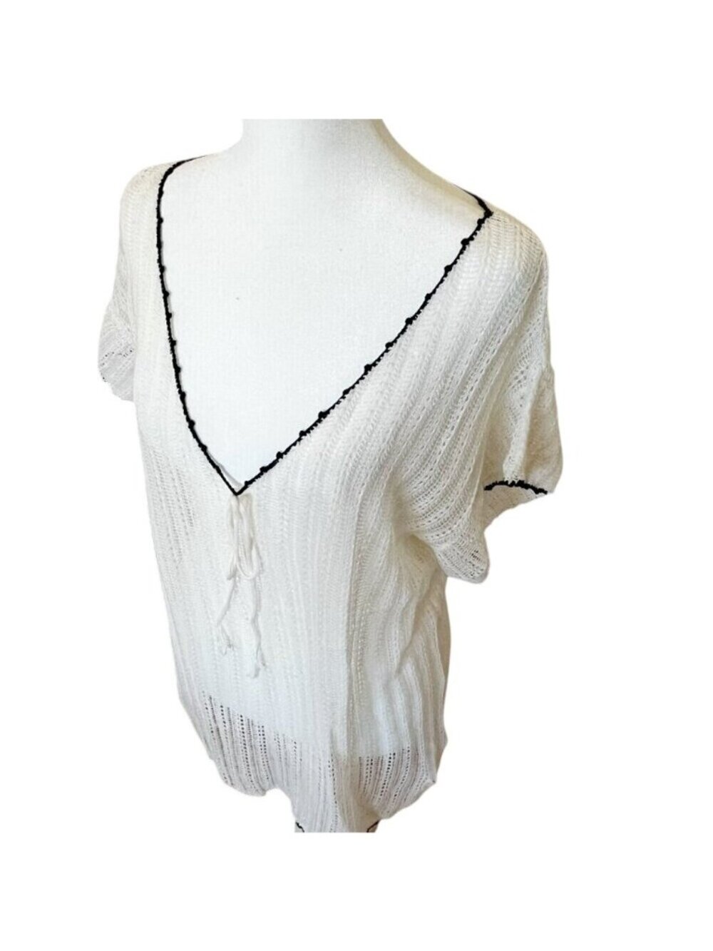 Minnie Rose XL Linen Blend Open Knit Beach Cover Up Tunic Sheer Boho - Picture 4 of 11